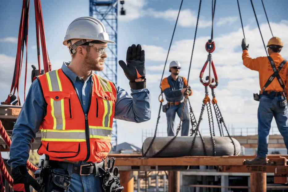 Rigger signaling a crane operator on a Florida job site